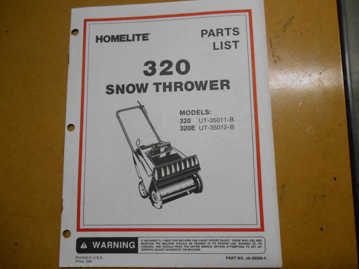 専用　四 Homelite 320 Snow Thrower Parts List JA-99256-4 | eBay