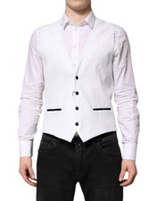 Dolce & Gabbana White Sequined Dress Formal Waistcoat Men's Vest Authentic