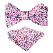 Mens 2pcs Floral Pattern Self-tied Bow Tie with Pocket Square Colorful Tie Se...