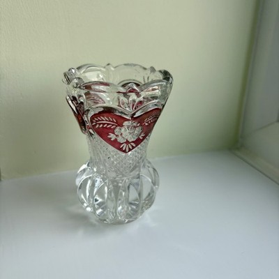 Vintage Hofbauer Kristall 4'' Knospen Vase Rubinrot Geblitzt Herz Rose Germany