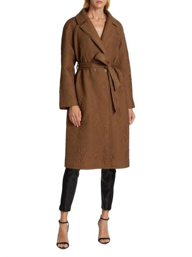 Elie Tahari Women's Quilted Floral Stitch Wrap Coat Brown