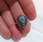 Ancient Vintage Victorian Sterling Silver Ring Aquamarine Stone Size 7