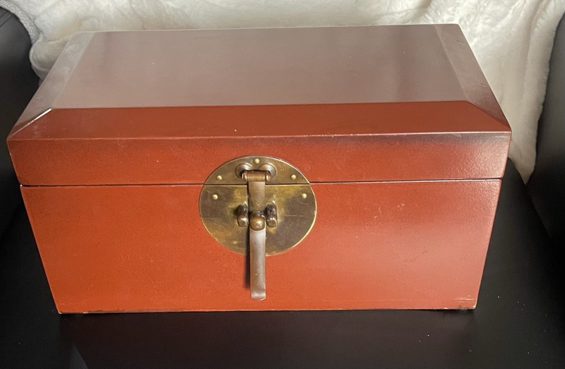 Antique Chinese Red Lacquered  Ming Style Small Chest/trunk 