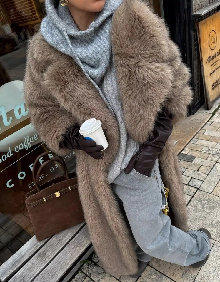 ZARA LONG FAUX FUR COAT TAUPE GREY NEW FW24/25 SIZE XS REF. 6318/243 - Image 3 of 4