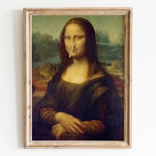 Mona Lisa Plugging Her Nose Funny Bathroom Wall Art Poster Print