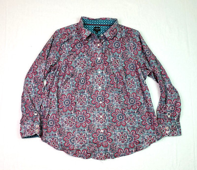 Talbots Plus Womens Size 16w Pink Multi Paisley Non Iron Button Up Top Shirt
