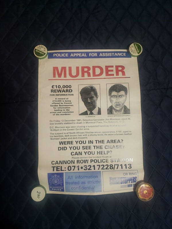 1991 Wanted Murder Poster  $10,000 Reward...Det. Constable Jim Morrison