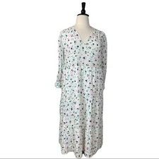 A New Day Target Midi Dress White Pink Blue V-neck Peasant Style Women's Size XL