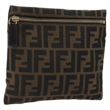 FENDI Zucca Canvas Pouch Brown Black Auth yk20330