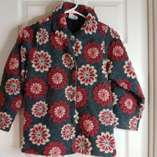Hanna Andersson Grey Floral Girls Warm Cozy Wool Blend Fleece Jacket Sz 120