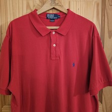 Polo Ralph Lauren Shirt Mens XL Classic Fit Red MESH Pique Blue Pony Golf