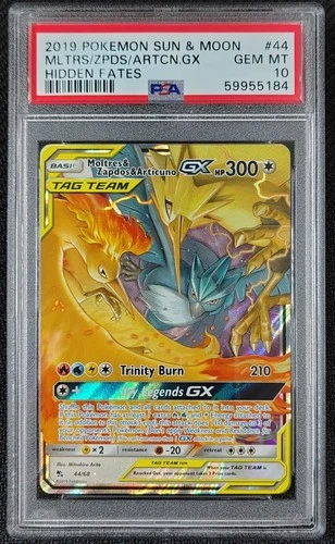 ✨ PSA 10 Pokémon Sun & Moon Hidden Fates #44 Moltres & Zapdos & Articuno GX