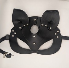 Womens Leather Cat Mask Half Face Cosplay Halloween Party Costume Black