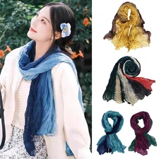 Wrinkled SoftLarge Plain Gradient Color Travel Shawl Scarf Head Wrap Windproof~ɞ