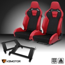 Fits 1992-1995 Honda Civic Reclinable Racing Seats Red Pu Black Suedebrackets Fits 1992-1995 Honda Civic Reclinable Racing Seats Red Pu Black Suedebrackets