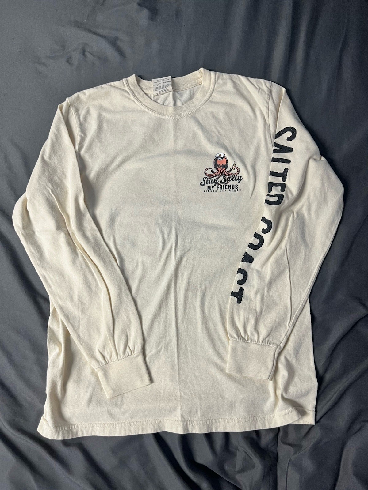 Comfort Colors Stay Salty Octopus Graphic Long Sleeve T-Shirt Men’s S White