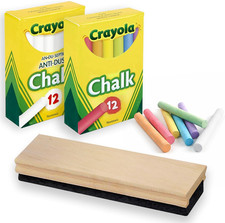 Chalkboard Chalk and Eraser Set, 24 Pack Including 12 White and 12 Colored Chalk