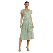 Mac Duggal 35104 Sage Green Embroidered Cap Sleeve Midi Dress Plus Size 22 $698
