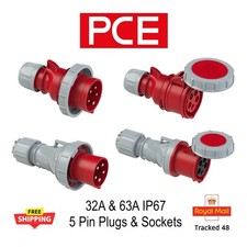 32A 63A Plug Socket PCE IP67 5 Pin 415v Red 3 Phase Power Connector Coupler 6H