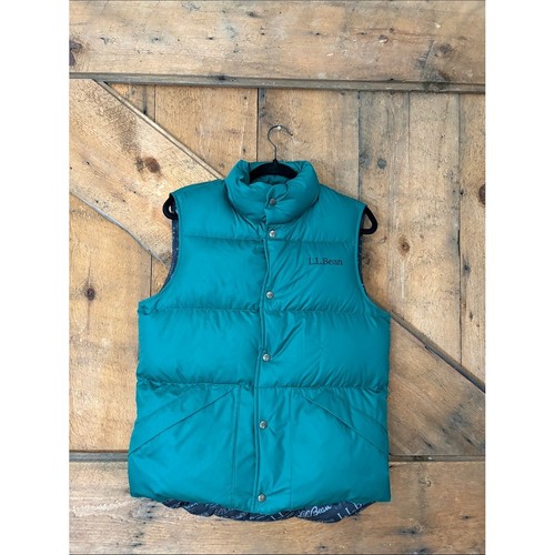 LL Bean Green Puffer Down Vest Womens Small Snap Front DownTek 518306