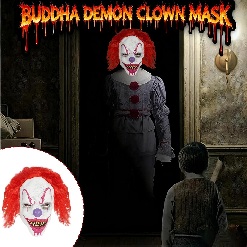 Horror Clown Maske mit Rot Haar für Karneval oder Halloween, Zubehör für Kostüme - Bild 4 von 4