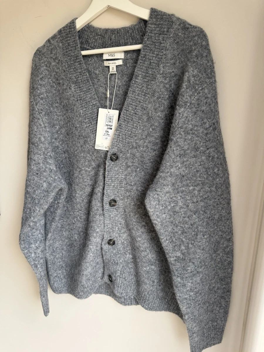 "Cárdigan Marks & Spencer para hombre gris mezcla de lana talla XXL pecho 47-49"" nuevo"