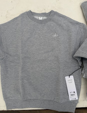 alo Accolade Gray Pullover Sweatshirt Crew Neck Logo Long Sleeve