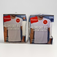 New Hanes Men 3 Pack Comfort Fit Cotton Stretch Crew White Shirts Sizes M and L