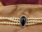 Vintage Faux Pearl Costume Jewelry Set Black Onyx Style Cabochon Rhinestone — photo 4