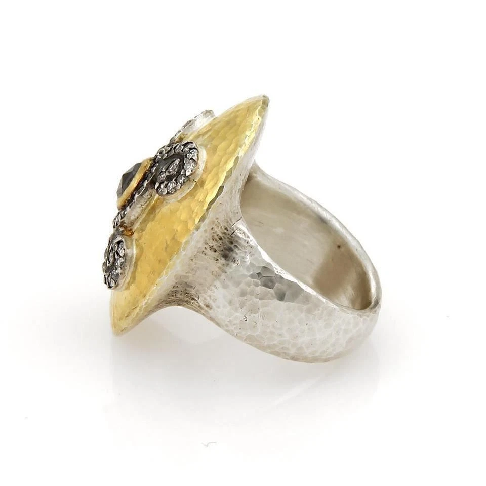 Gurhan Oval Dome Diamond 24k Gold & Sterling Silver Hammered Ring - Size 6.5 - Image 3 of 4