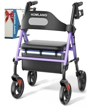 LIGHTWEIGHT FOLDABLE Rollator Walker for Seniors, 350 lb Capacity, 8'' Wheels