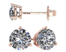 Yellow Gold Plated 925 Sterling Silver Stud Earrings With 1 Carat Cubic Zirconia