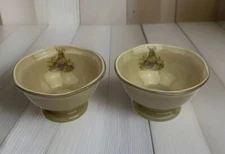 (2) Stoneware Bowls Beehive Pedestal Ruffled Rim Easter BUNNY RABBIT 5.5"