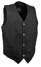 Mens Biker plain light weight Classic Denim Vest blk with 2 Gun pockets New