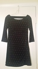 Express new black polyester nylon 3/4 sleeves embellished dress XS extra small