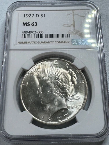 1927-D  PEACE US Mint Silver Dollar,   MS63 by NGC,   a SUPERB looking coin!!!!