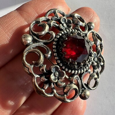 ANTIQUE ART DECO SILVER 800 WOMENS JEWELRY PIN BROOCH SIGNED