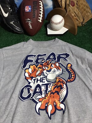 Rare Detroit Tigers fear the cat large gray T-shirt Shirt c27