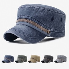 Women Men Cadet Army Cap Adjustable Flat Top Cap Washed Cotton Military Hat