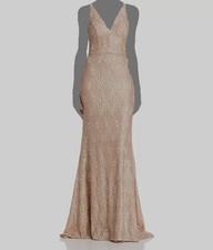  680 Aqua Dresses Women's Gold Matte Sequined V-Neck Mermaid Gown Dress Size 4