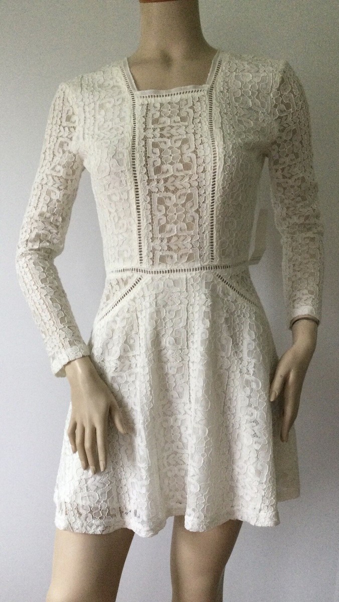 TOBI Ivory White Floral Lace Open Back Long Sleeve Dress (Size S)