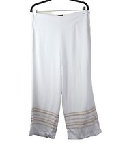 Crosby Medium Wide Leg Linen Pants White Flat Front Side Zip Bohemian Beach