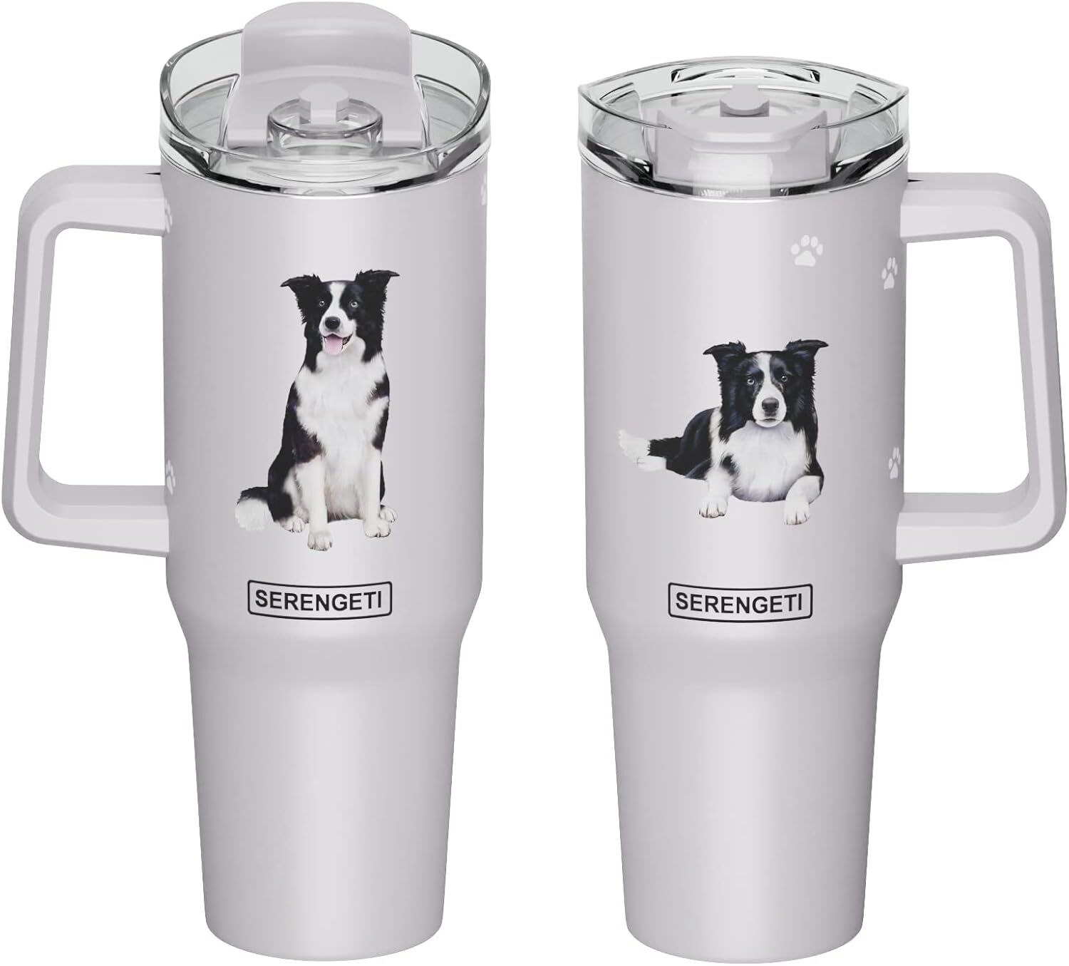 Стакан для бордер-колли Serengeti объемом 40 унций из нержавеющей стали с ручкой, соломинкой и крышкой
