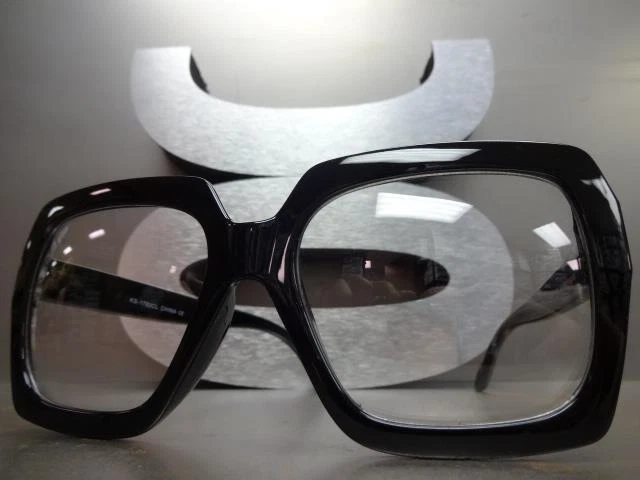 ENORMES LENTES TRANSPARENTES ESTILO VINTAGE AÑOS 70 OVERSIZE LENTES marco de moda negro grueso Foto 3 de 4
