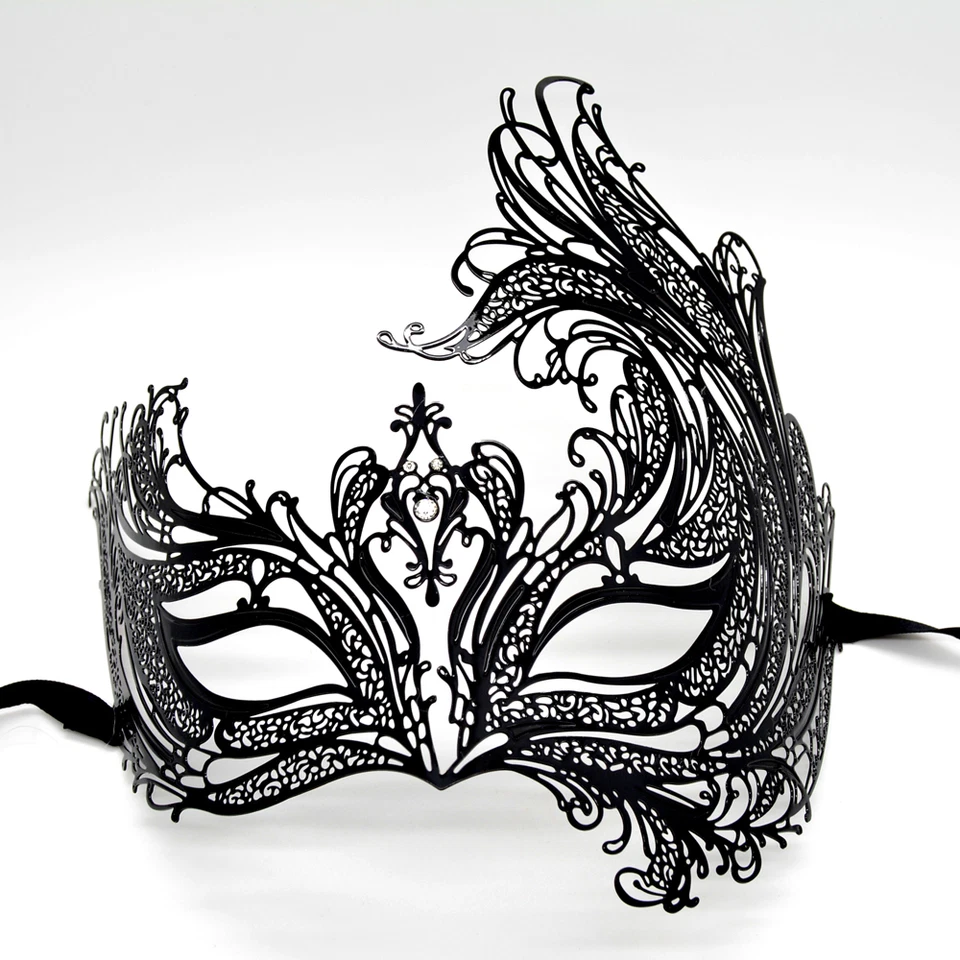 Couple Men Women Black Laser Cut Filigree Glitter Venetian Masquerade Mask  - Image 2 of 3