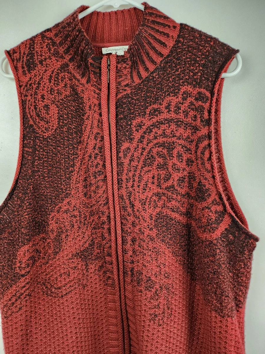 Coldwater Creek Womens Sweater Vest Plus Size 2X Red Paisley Full Zip Front  Knit | eBay