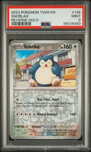 2024 POKEMON TWILIGHT MASQUERADE TWM EN #136 SNORLAX REVERSE HOLO - PSA 9 POP 12