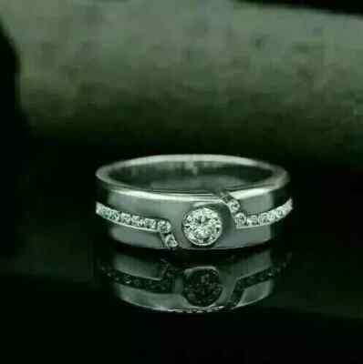 14K White Gold Plated 1.50CT Round Lab Created Diamond Men's Wedding Pinky Ring