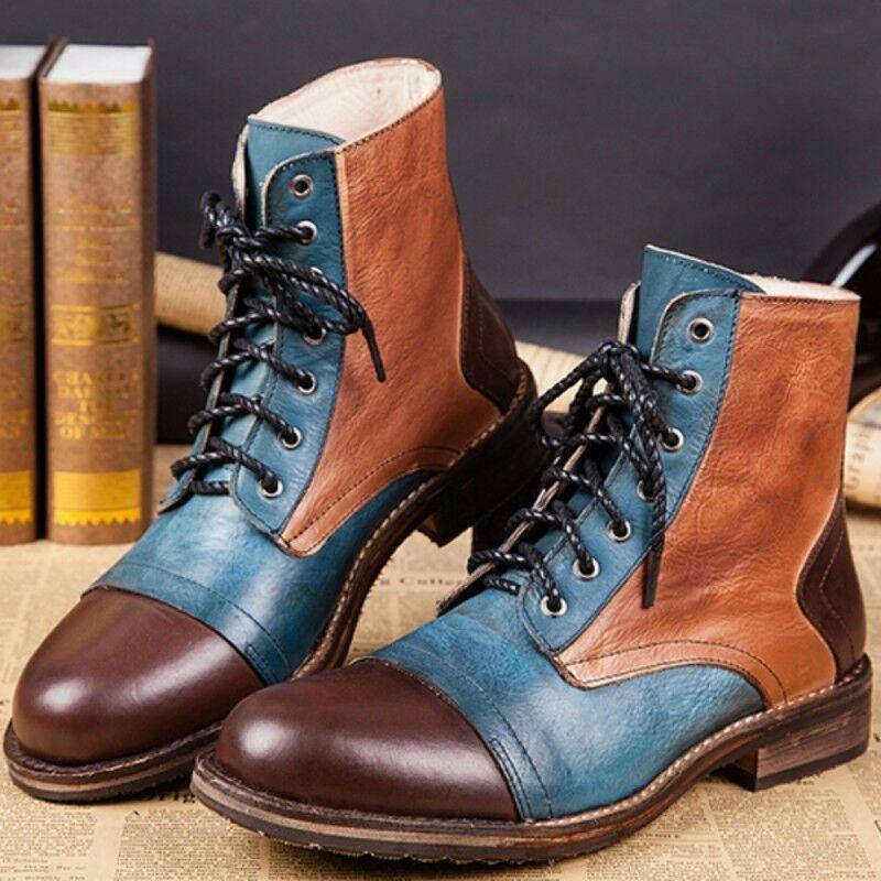 SAOLA Stivaletti uomo pelle giuntati stringati scarpe cowboy britannico punta tonda casual