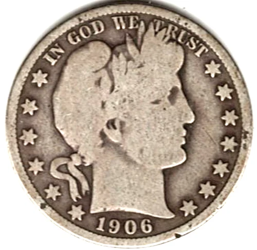 1906 D Barber Half Dollar grades GOOD + ~ FULL RIMS ~ SEE THE SCAN   stk   h1632